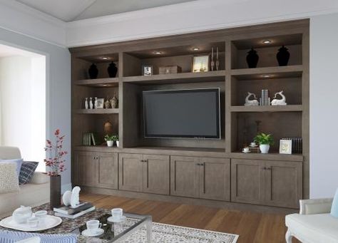 Ready to Assemble TV Room Cabinetry Built In Tv Cabinet, Built In Wall Units, Built In Entertainment Center, Built In Shelves Living Room, Living Room Wall Units, Living Room Built Ins, Living Room Entertainment Center, Living Room Entertainment, Living Room Tv Wall