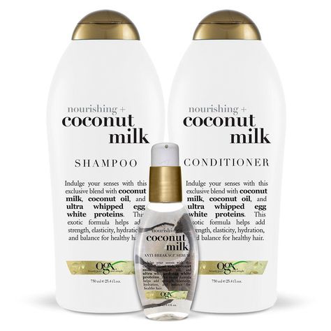 [product_collection_descriptionsCoconut Milk Nourishing hydrate Soften [/product_collection_descriptions[product_featureSoftenhydrate and transport hair to the tropics with this nourishing coconut milk conditioner A tantalizing blend with coconut milkcoconut oilegg white proteinit helps strengthen strands TRANSPORT HAIR TO THE TROPICSThis 25.4-fluid ounce bottle of OGX NourishingCoconut Milk Conditioner helps strengthen and hydrate hairleaving it looking glowinghealthy an Ogx Coconut Milk, Ogx Coconut, Coconut Milk Conditioner, Ogx Hair Products, Coconut Milk Shampoo, Egg White Protein, Coconut Shampoo, Coconut Oil For Acne, Coconut Hair