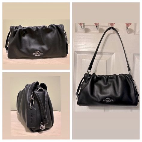 NWT Coach Black Faye Shoulder Bag With Ruching Coach Faye Bag, Faye Bag, Interior Fabric, Arm Candy, Leather Interior, Silver Hardware, Coach Handbags, Crossbody Strap, Coach Bags