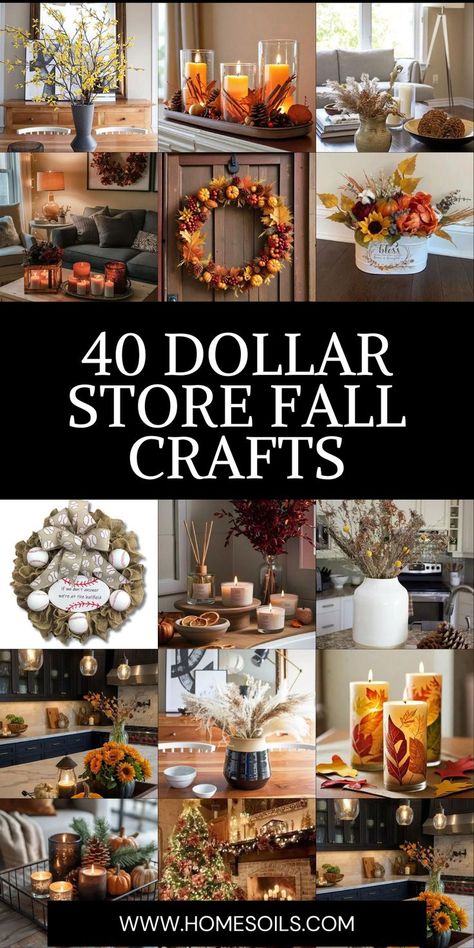 Explore 40 Dollar Store fall crafts that are budget-friendly and stylish. From rustic wreaths to pumpkin centerpieces, these easy DIY projects will bring cozy autumn vibes to your home. Get creative without breaking the bank this fall! Budget Fall Centerpieces, Cheap Fall Centerpieces Dollar Stores, Fall Decor Ideas From Dollar Tree, Crafty Fall Decor, Dollar Store Porch Decor, October Decorations Diy, Woven Basket Decor Ideas, Sunflower Decor Ideas Diy, Fall Crafts Dollar Store