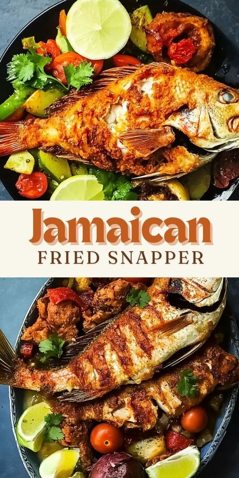 This Jamaican Fried Snapper recipe is a celebration of bold, tropical flavors and crispy textures! 🐟🌶️ The snapper is seasoned with Jamaican spices and fried to golden perfection, making it a flavorful dish that’s perfect for family dinners or special occasions. Serve with rice, plantains, or fresh salad for a complete meal!

📌 Pin this recipe to enjoy a crispy and flavorful Jamaican fried snapper at your next meal!
#JamaicanFriedSnapper #SeafoodLovers #TropicalFlavors #IslandCooking Fried Red Snapper Recipes, Fried Snapper, Red Snapper Recipes, Whole Fish Recipes, Snapper Recipes, Snapper Fish Recipes, Snapper Fish, Fried Fish Recipes, Fresh Salad