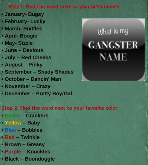 what is your gangster name? for a gangster / 1920's / boardwalk empire themed event 20s Slang, 1920s Party Games, 1920s Names, Mafia Party Game, Prohibition Party Games, Roaring 20’s Games, Dti Theme 1920s/roaring Twenties, A Christmas Carol Themes, Funny Name Generator