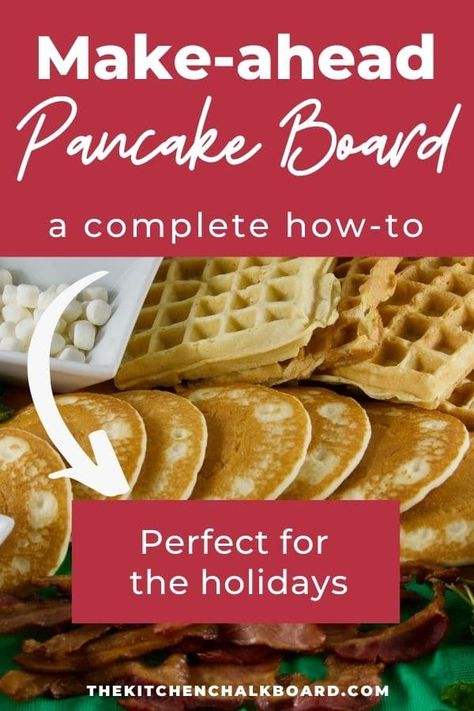 In a sea of make-ahead breakfasts that are casseroles, it is time for a change. Use these tips to assemble to ultimate pancake board. Whether you have a small group or a large crowd, these breakfast boards are easy and crowd-pleasing! Pancake Board, Pancake Bar, Breakfast Boards, Make Ahead Brunch, Breakfast Meeting, Large Breakfast, How To Make Waffles, Kitchen Chalkboard, Breakfast For A Crowd