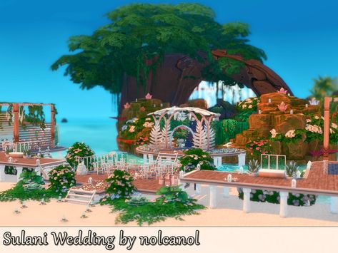 nolcanol's Sulani Wedding Sims 4 Sulani Wedding, Sims 4 Wedding Cc, Sims 4 Sulani, Wooden Leaves, Shape Of Water, Ocean Shore, The Shape Of Water, Sims Four, On The Ocean