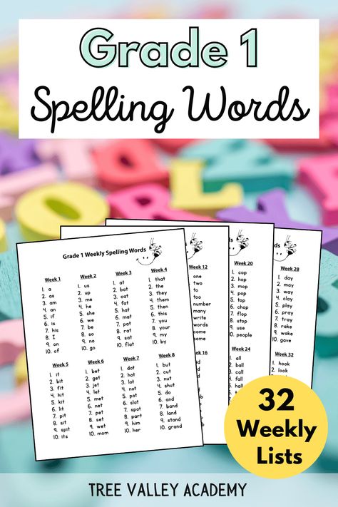 Spelling Lists 1st Grade, First Grade Spelling Words List, 1st Grade Spelling Words List, Grade 1 Spelling Words, 1st Grade Curriculum, Teach Child To Read, Spelling Bee Words, Kindergarten Spelling, 1st Grade Spelling