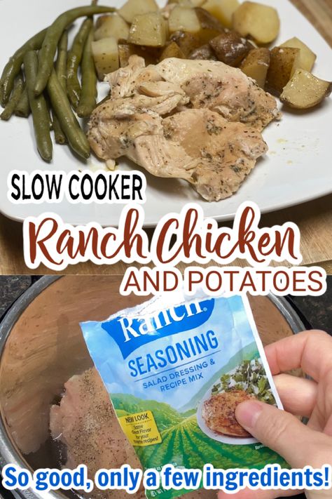 RANCH CHICKEN AND POTATOES - SLOW COOKER - Family Dinner Delights Chicken Green Beans Crockpot, Chicken And Potatoes Crock Pot, Ranch Chicken And Potatoes, Slow Cooker Recipes Chicken, Chicken Potatoes And Green Beans, Slow Cooker Ranch Chicken, Chicken Green Beans Potatoes, Slow Cooker Chicken Potatoes, Chicken Recipes Slow Cooker