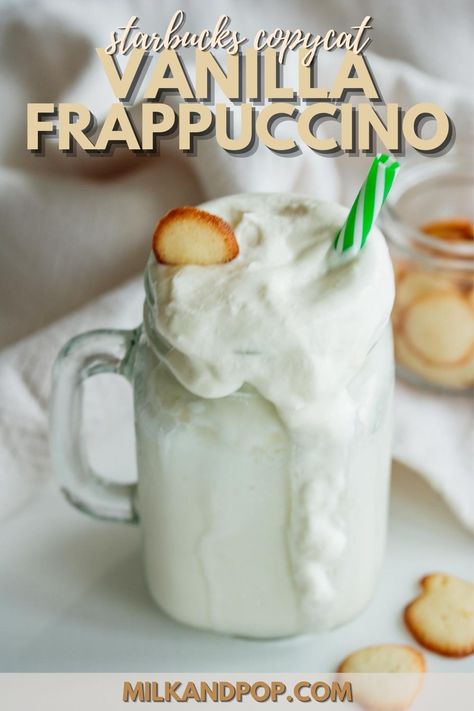 Make a vanilla frappuccino and save $5! This is an easy vanilla frappuccino recipe with no ice cream in it. Vanilla Frappuccino Recipe No Ice Cream, Frappuccino Recipe No Ice Cream, Vanilla Frappuccino Recipe, Starbucks Vanilla Frappuccino, Starbucks Vanilla Bean, Vanilla Bean Frappuccino, Starbucks Vanilla Bean Frappuccino, Copycat Drink Recipes, Vanilla Frappuccino