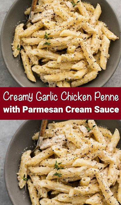 Creamy Garlic Chicken Penne with Parmesan Cream Sauce Parmesan Cream Sauce Recipe, Creamy Garlic Chicken Pasta, Chicken Penne Pasta, Garlic Chicken Pasta, Cream Sauce Recipe, Chicken Penne, Parmesan Cream Sauce, Creamy Garlic Chicken, Creamy Garlic