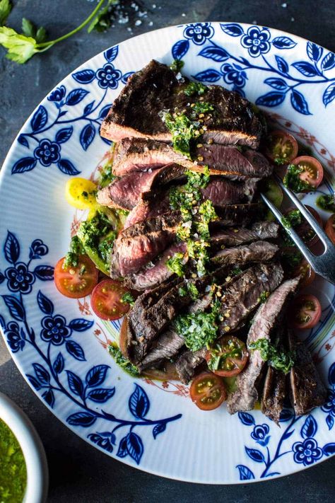 Grilled Skirt Steak with Chimichurri. Skirt Steak With Chimichurri, Steak With Chimichurri, Chimichurri Steak, Steak With Chimichurri Sauce, Skirt Steak Recipes, Grilled Skirt Steak, Half Baked Harvest Recipes, Chimichurri Recipe, Grilled Flank Steak