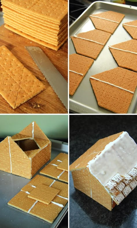 Gingerbread House Ideas With Graham, Gramcracker Ginger Bread House Ideas, Ginger Bread House With Gram Crackers, Gingerbread House Without Gingerbread, Ginger Bread House Gram Crackers, Ginger Bread Houses With Graham Crackers, Diy Ginger Bread Houses, Grahman Cracker Gingerbread House Diy, Ginger Bread Houses Ideas