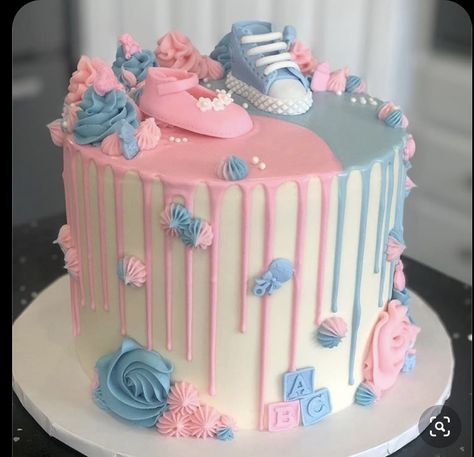 Cakes Gender Reveal, Cake Gender Reveal, Baby Shower Gender Reveal Cake, Gender Reveal Cake Pops, Gender Reveal Cakes, Baby Shower Cakes Neutral, Baby Reveal Cakes, Baby Shower Cake Designs, Simple Gender Reveal