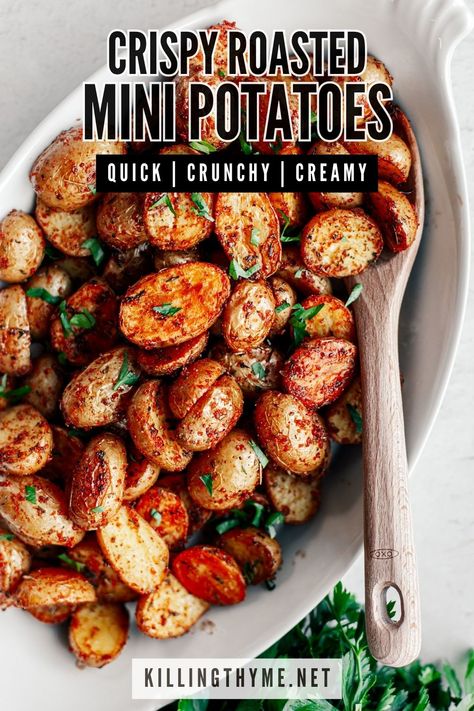 Oven Baked Mini Potatoes, Mini Potatoes In Oven, Oven Roasted Baby Potatoes, Roasted Mini Potatoes, Potatoes Oven, Kids Dinners, Veggie Board, 2024 Holidays, Crispy Roasted Potatoes