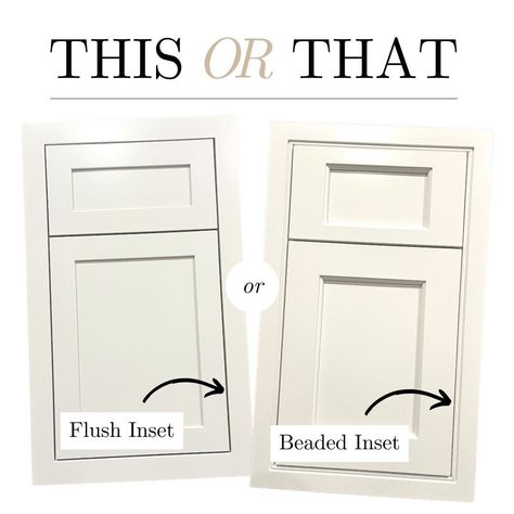 This or That? 🤔 Flush Inset vs Beaded Inset⁠ ⁠ Check out these modern cabinet door styles from Shiloh! ⁠ ⁠ ⬅️ Left: Smooth Flush Inset for a seamless, modern look. ⁠ ⁠ ➡️ Right: Beaded Inset for a more traditional look with added intricate detailing.⁠ ⁠ You can't go wrong with either of these cabinet options.Which suits your taste? Drop your pick in the comments! 👇🏼⁠ ⁠ #FlushInset #BeadedInset #ModernCabinets #CabinetDesign #HomeDecor #InteriorDesign #ShilohCabinets Different Shaker Style Cabinets, Beaded Inset Kitchen Cabinets, Beaded Inset Cabinets, Diy Inset Cabinet Doors, Shiloh Cabinet, Shiloh Cabinets, Cabinetry Styles, Decora Cabinets, Inset Kitchen Cabinets