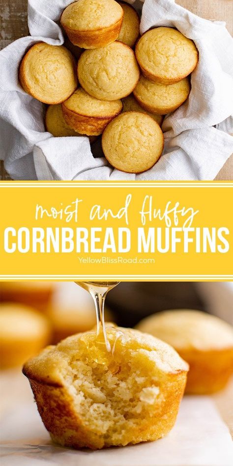 Sour Cream Cornbread Muffins are fluffy and moist. Smother with butter and honey and pair them with your favorite bowl of soup or chili. Homemade Cornbread Muffins, Homemade Corn Muffins, Sweet Corn Muffins, Sweet Cornbread Muffins, Sour Cream Cornbread, Easy Homemade Cornbread, Honey Corn, Cornbread Muffin, Honey Cornbread Muffins