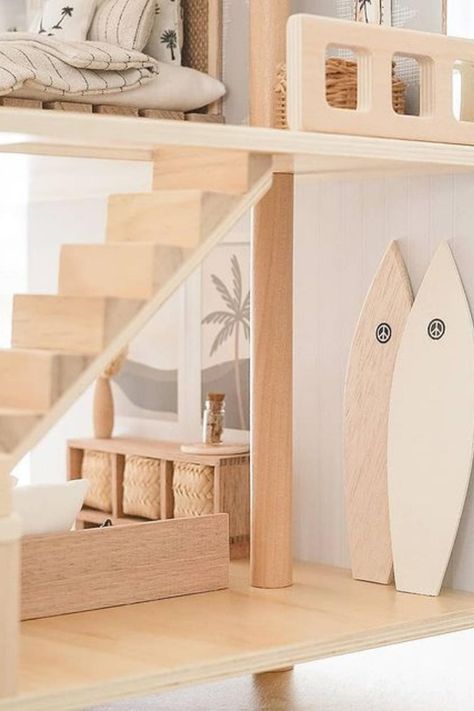 The $39 Kmart doll house toy hack your kids will love | Better Homes and Gardens Kmart Dollhouse Mansion, Kmart Dollhouse Hack, Beach House Dollhouse, Doll Tree House, Diy Doll House Furniture, Dolls House Diy, Beach Dollhouse, Wooden Tree House, Doll House Diy