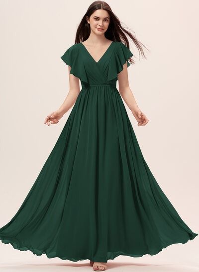 Hunter Green Bridesmaid Dresses | JJ's House Long Green Dress With Sleeves, Long Green Dress Casual, Brides Maid Dresses Green, Bridesmaid Dress With Sleeves, Hunter Green Bridesmaid Dress, Green Color Dress, Long Green Dress, Floor Length Chiffon Bridesmaid Dresses, Green Bridesmaid