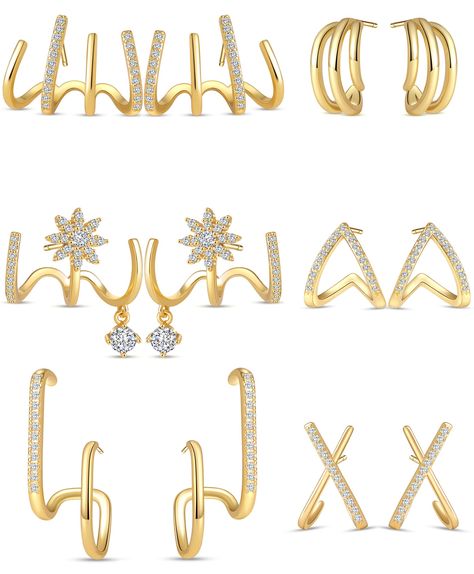 PRICES MAY VARY. STUD EARRING SET: one order include 6 Pairs stud earrings, a variety of fashion styles, heart/claw/snowflake/hoop/x-shaped/CZ stud earrings, meeting your daily wear HIGH QUALITY MATERIAL: made of high quality silver needles, highly polishing, smooth surface, high quality sparkly AAA+ cubic zirconia studs earrings, harmless to your skin PERFECT DESIGN: classic DIY style, fits your ear well, four claw earrings, look like the ear has multiple piercings, eye-catching, will let you g Heart Snowflake, Shiny Butterfly, Claw Earrings, Multiple Piercings, Sister Friends, Cz Stud Earrings, Studs Earrings, Earrings Stud, Huggie Earrings