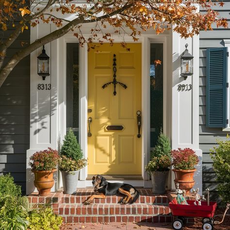 The Best Front Door Paint Colors💖💖💖 Houses With Yellow Front Doors, Yellow Door Exterior, Paint For Front Door, Best Front Door Paint Colors, Best Front Door Paint, Yellow Front Door, Front Door Paint, Yellow Front Doors, Best Front Doors