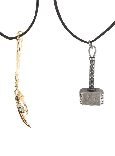 Marvel Avengers Thor & Loki Cord Necklace Set Check more at  http://guyabax.000webhostapp.com/ Marvel Keychain, Loki Scepter, Marvel Avengers Thor, Avengers Loki, Geek House, Avengers Thor, Thor Loki, Captain America Shield, Ivory Earrings