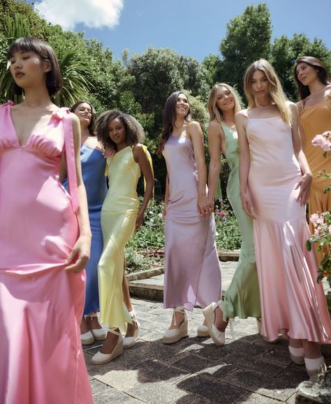 Shona Joy Wedding, Cool Girl Bridesmaid Dresses, Pastel Colors Bridesmaid Dresses, Different Pastel Bridesmaid Dresses, Silk Pastel Bridesmaid Dresses, Multi Coloured Bridesmaid Dresses, Colourful Bridesmaid Dresses, Multicolored Bridesmaids Dresses, Mismatch Bridesmaids