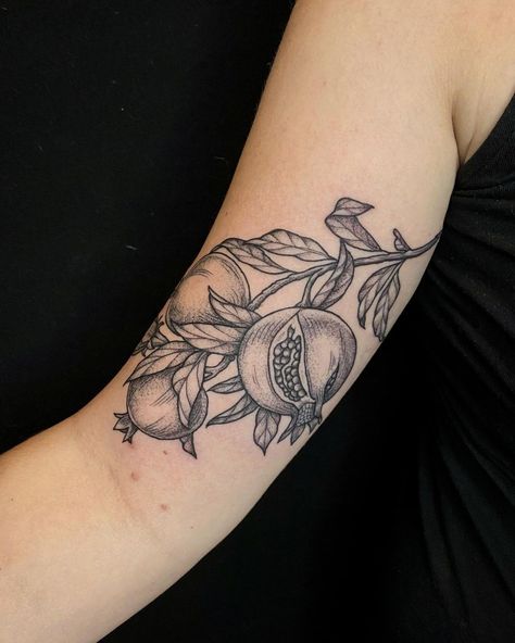 Henry Tattoo, Pomegranate Tattoo, H Tattoo, Me Tattoo, Tattoo Concepts, Creative Tattoo, Meaningful Tattoo, Botanical Tattoo, Sternum Tattoo