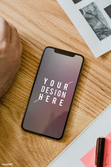 Blank mobile phone mockup on a wooden table | premium image by rawpixel.com / McKinsey Phone On Table, Mobile Pic, Desk Illustration, Mockup Desk, Nam June Paik, Phone Table, Mobile Phone Game, Mobile Phone Shops, Iphones For Sale