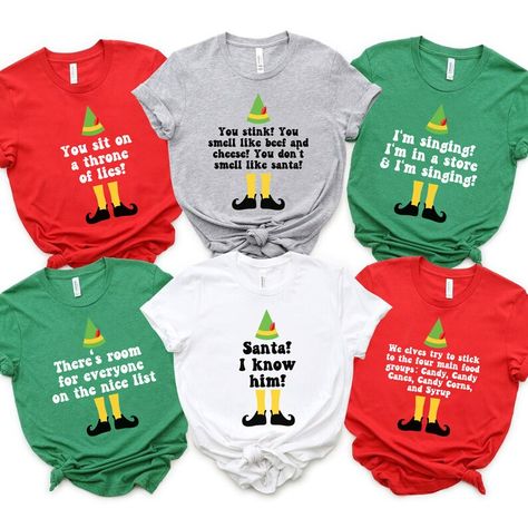 Elf Shirt Ideas, Christmas Quote Shirts, Elf Movie Quotes, Nutcracker Shirt, Santa I Know Him, Vintage Christmas Shirt, Elf Shirt, Elf Movie, Family Tees