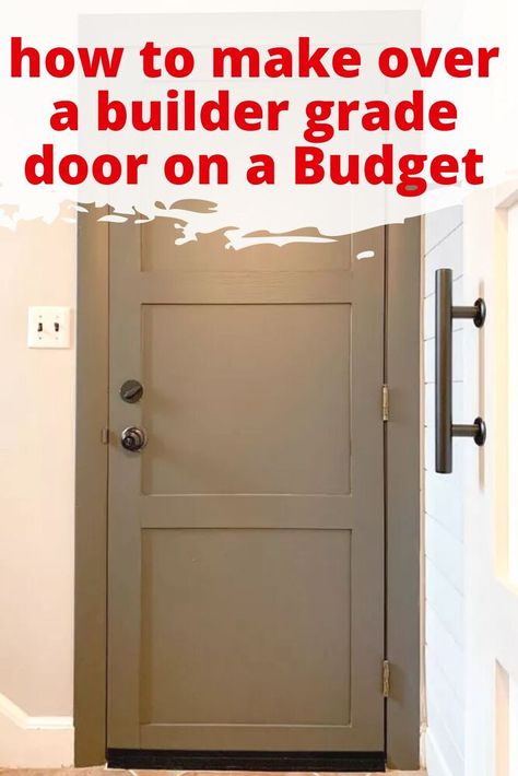 See how she gave her old plain interior door an update for cheap with this quick DIY door upgrade. How to add trim to interior door. Easy Flat Panel Door Makeover, Interior Door Redo Diy, Transforming Interior Doors, Updating Old Doors, Old Door Makeover, Interior Door Styles Farmhouse, Diy Door Upgrade, Craftsman Style Doors, Painted Interior Doors