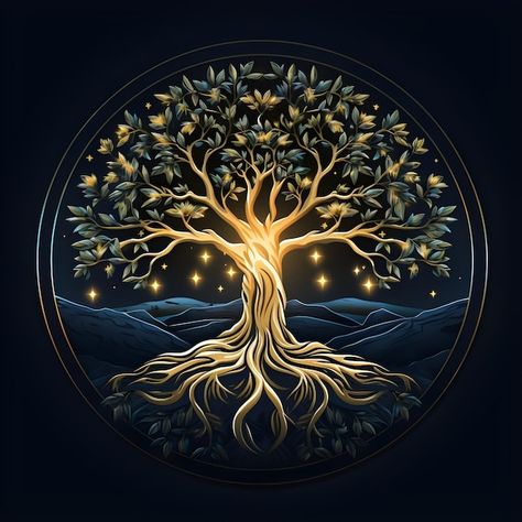 Photo beautiful tree of life digital art... | Premium Photo #Freepik #photo Oak Tree Art, Tree Of Life Design, Yggdrasil Tree, Lucky Wallpaper, Tree Icon, Sacred Tree, Tree Of Life Art, Tree Of Life Tattoo, Digital Art Illustration