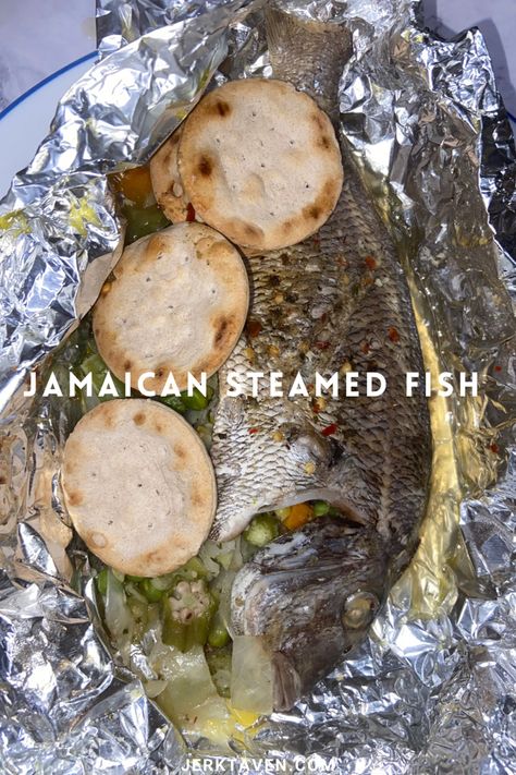 Roast Fish Jamaican, Steam Fish Recipe Jamaican, Jamaican Fish Recipes, Jamaican Steamed Fish, Jamaican Fish, Jamaica Culture, Steamed Fish Recipes, Filet Recipes, Steam Fish