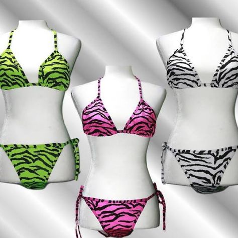 Lot Of 3! Classic String Bikini Hot Pink, Neon Lime Green, White Zebra/Animal Print 2 Pieces Adjustable And Ties Super Sexy Bikini One Size/ Os Brand New-- Never Worn Or Tried On Came With No Tags But In Original Packaging. Be Economical And Look Great Everyday Of Your Vacation! Have A New Look Every Time You Go Back Out To The Pool! Check Out My Other Options For More Bikinis! Gyaru Mcbling, Swimsuits 2000s, Animal Print Bathing Suit, Scene Bathing Suit, 2000s Bikinis, Cute Y2k Bikinis, 2000s Bikinis Aesthetic, Mcbling Swimsuit, Early 2000 Bikinis