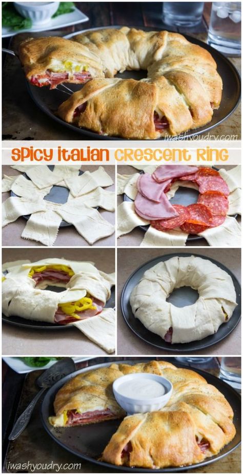 Italian Crescent Ring, Pizza Logs, Crescent Rings, Croissant Rolls, Christmas Appetizer, Crescent Recipes, Crescent Ring, Crescent Roll Recipes, Football Food