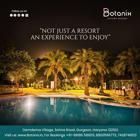 #BotanixResort - Where memories blossom! Discover more than just a resort; it's an immersive experience to cherish. 🌿💫 Adventure, tranquility, and nature's embrace await! #Getaway #UnforgettableMoments #EscapeTheOrdinary Resort Creative Post, Resort Ads, Nature Resort, Hotel Ads, Ad Photography, Real Estate Marketing Design, Immersive Experience, Marketing Design, Beach Resort