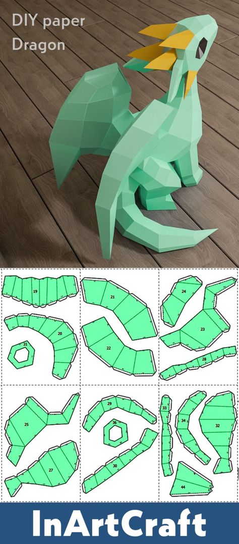 3d Paper Dragon Template, 3d Dragon Art, Paper Mask Ideas, Low Poly Dragon, 3d Paper Crafts Templates Free Printable, Paper Craft Dragon, 3d Paper Template, Dragon Paper Craft, Diy Paper Dragon