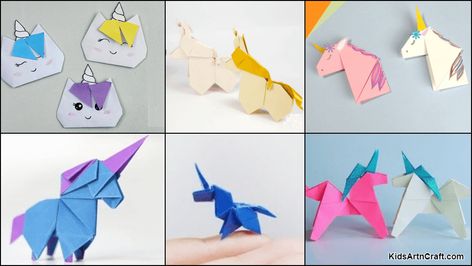 How To Make An Origami Unicorn With Kids - Kids Art & Craft Unicorn Paper Craft, Origami Unicorn Easy, Paper Craft Step By Step, Unicorn Bookmark, Origami Guide, Origami Unicorn, Origami Lotus Flower, Unicorn Craft, Diy Unicorn