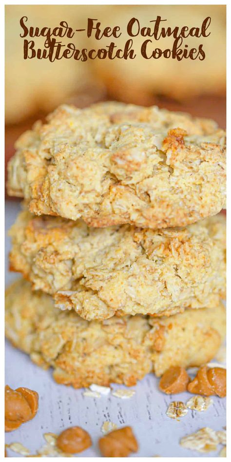 Sugar-Free Oatmeal Butterscotch Cookies Cookies With Butterscotch Chips, Butterscotch Oatmeal Cookies, Butterscotch Pudding Recipes, Soft And Chewy Oatmeal Cookies, Butterscotch Oatmeal, Sugar Free Oatmeal Cookies, Oatmeal Butterscotch, Butterscotch Chip Cookies, Healthy Sugar Alternatives