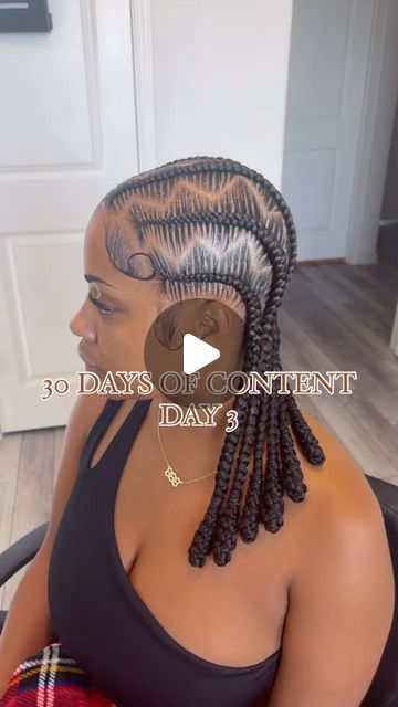 San Antonio Braider 💚 on Instagram: "30 DAYS OF CONTENT  Day 3 . . . . . STYLE: 5 TO 6 FEEDINS ADD ZIGZAG PARTS & BARREL KNOTS . . . . . 📌 #braids #knotlessbraids #knotlessboxbraids #boxbraids #braidstyles #neatbraids #butterflylocs #springtwists #hairstyles #cornrows #houstonbraids #sanantoniobraider #miamibraids #protectivestyles #lemonadebraids #feedinbraids #braidideas #longbraids #stitchbraids #blackhairstyles #tribalbraids #knotless #naturalhairstyles #bohostyle #braidedponytail #bohemianbraids #zigzagbraids" Stitch Braids With Barrel Ends, Haircuts For Dark Hair, Zig Zag Cornrows Braids, Zigzag Cornrows, Zig Zag Braids, Knots Braids, Grey Box Braids, 30 Days Of Content, Graduated Bob Hairstyles