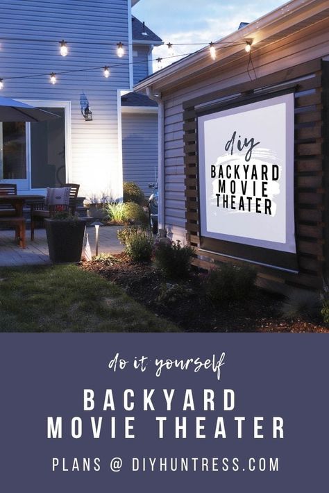 Outdoor Movie Theater Backyard, Diy Backyard Movie Theater, Backyard Movie Theater, Diy Backyard Movie, Movie Night Party Ideas, Backyard Movie Night Party, Diy Huntress, Night Party Ideas, Thrift Store Furniture Makeover Diy