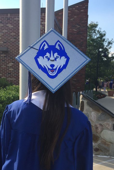 Uconn Graduation Cap, Uconn Grad Cap, Uconn Aesthetic, Female Genius, High School Graduation Cap Designs, Graduation Hats Decorated, College Plan, Uconn Basketball, College Graduation Photoshoot