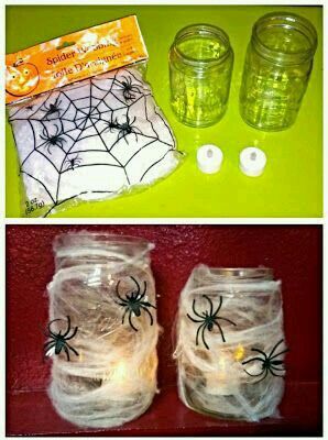 Facil Paint Acorns, Diy Halloween Dekoration, Dekorasi Halloween, Halloween Mason Jars, Lights Diy, Porch Lights, Diy Halloween Decor, Spider Halloween, Adornos Halloween