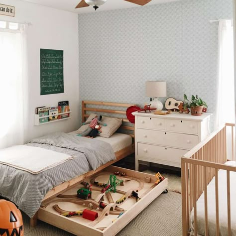 Let's be real: If you leave any space empty in a kid's room, they're going to stuff it full of things anyway. Beat them to the punch. Big Kids Room, Toddler Boys Room, Shared Bedroom, Kids Beds, Kids Room Inspiration, Shared Room, Toddler Rooms, Toddler Bedrooms, Big Boy Room