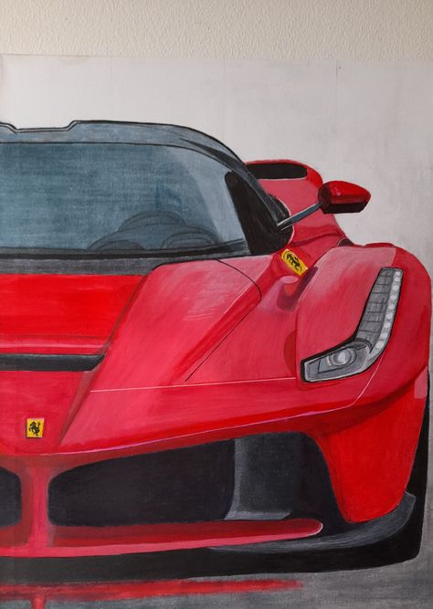 Ferrari Painting Art, Simple Car Painting Canvas, Vintage Car Painting Canvas, Ferrari Car Sketch, Ferrari F40 Painting, Drawing F1 Car, Car Painting Acrylic Easy, F1 Canvas Painting, F1 Painting Ideas