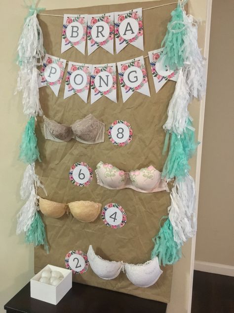 Bachelorette Pin The Junk On The Hunk, Bra Pong Board Diy, Top Surgery Party, Surgery Party, Bach Games, Mastectomy Party, Bra Pong, Hot Dog Party, Par Tea