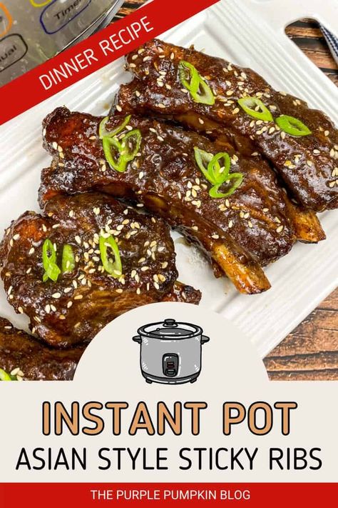 Looking for a scrumptious yet simple party appetizer or impressive dish for Chinese New Year? Instant Pot Asian-Style Sticky Ribs are the answer. Made using baby back ribs, homemade dry rub with Chinese 5-Spice, and a homemade sauce with fresh ginger, chili, and honey, they really pack a punch of flavor! Baby Back Ribs Instant Pot, Korean Style Short Ribs, Sticky Ribs Recipe, Food Recipes Instant Pot, Ribs Instant Pot, Asian Ribs, Instant Pot Korean, Sticky Ribs, Instant Pot Asian