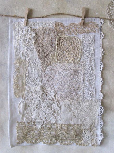 A Bird in the Hand: Lace Patchwork Doily Art, Doilies Crafts, Lace Diy, Quilt Modernen, Lace Crafts, Crazy Patchwork, Shabby Chic Crafts, Fabric Journals, Crazy Quilt