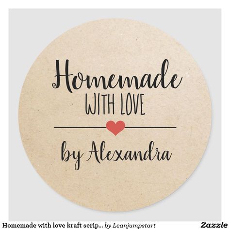 Homemade with love kraft script custom classic round sticker Homemade With Love, Mason Jars Labels, Dream Logo, Cookie Business, Craft Logo, Personalized Cards, Food Label, Krishna Wallpapers, Love Logo