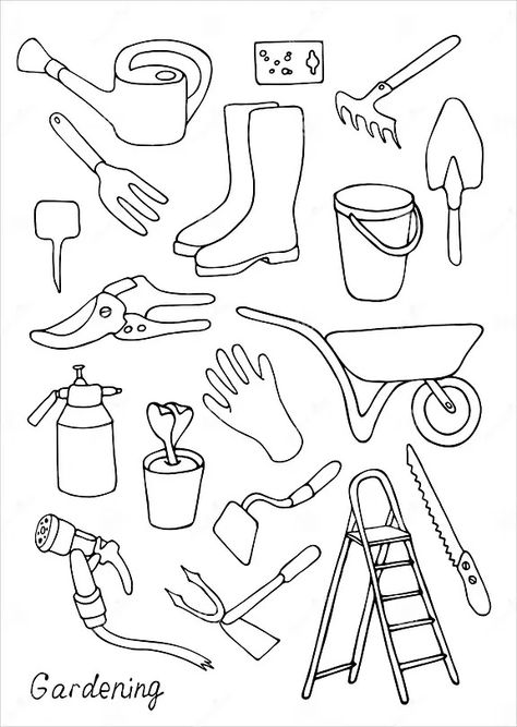 Gardening Set. Doodles. Vector Stock Vector - Illustration of boots, farm: 241033559 Farm Doodles, Garden Set, Simple Doodles, Vector Stock, Wrapping Paper, Stock Vector, Vector Illustration, Doodles, Boots