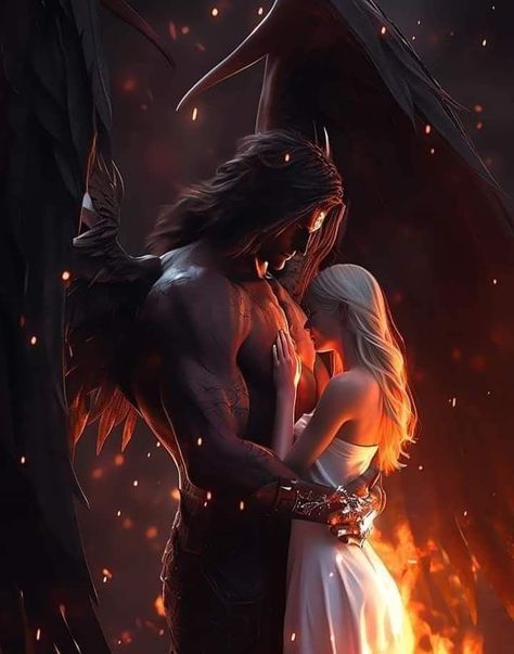 Incubus Demon Male Art, Angels And Demons Couple, Angel Demon Aesthetic, Angel And Demon Love Art, Angel And Devil Aesthetic, Dark Couples Art, Monster Romance Art, Evil Couple, Demon Couple