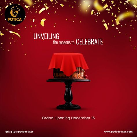 Heyy !!! We're all set to unveil the reasons for your celebrations !! Grand Opening. #potica #poticacakes #poticacakecafe #cakes #cakecafe #cakeshop #cakedesign #grandopening #bestcakes #cakedecorations #customcakes Cake Shop Creative Ads, Burger Packaging, Restaurant Brochures, Cake Branding, Creative Post, Cake Cafe, Restaurant Poster, Bakery Ideas, Posters Design