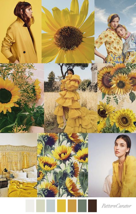 Mood Board Fashion Inspiration, Pattern Curator, Fashion Show Themes, Golden Sunflower, Print And Pattern, Fashion Illustration Collage, Fashion Illustration Sketches Dresses, Color Trends Fashion, Fashion Design Collection